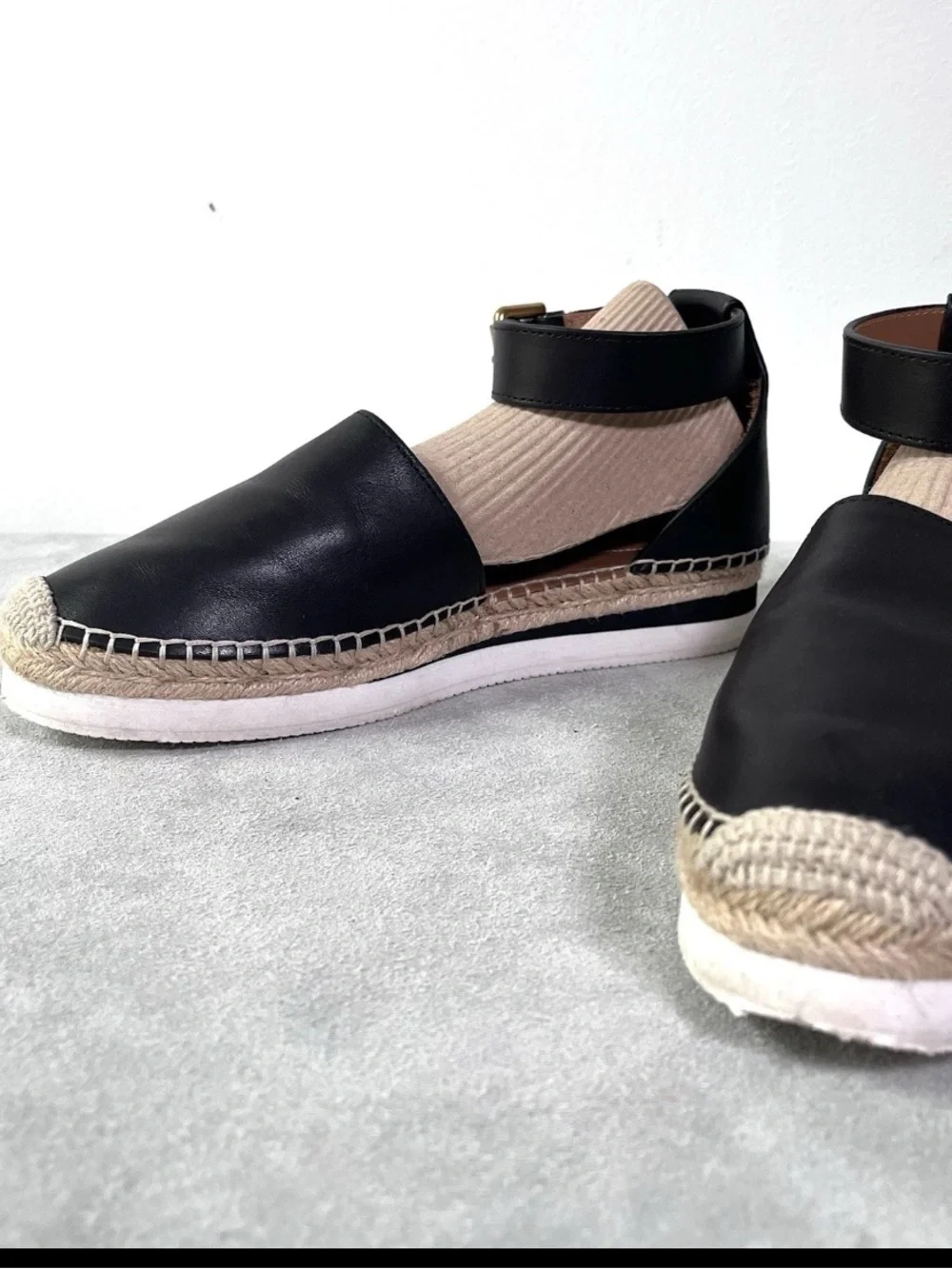 See By Chloe Glyn Espadrille Sandals Size 39 US8.5 Black Leather Ankle Strap